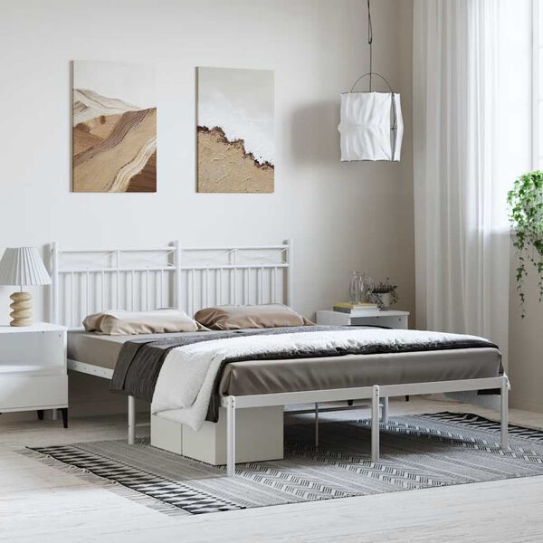 vidaXL Cadre de lit métal sans matelas et tête de lit blanc 135x190 cm