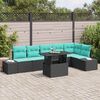 vidaXL Ensemble de canap&eacute; de jardin 7 pcs Noir et Bleu polyrotin