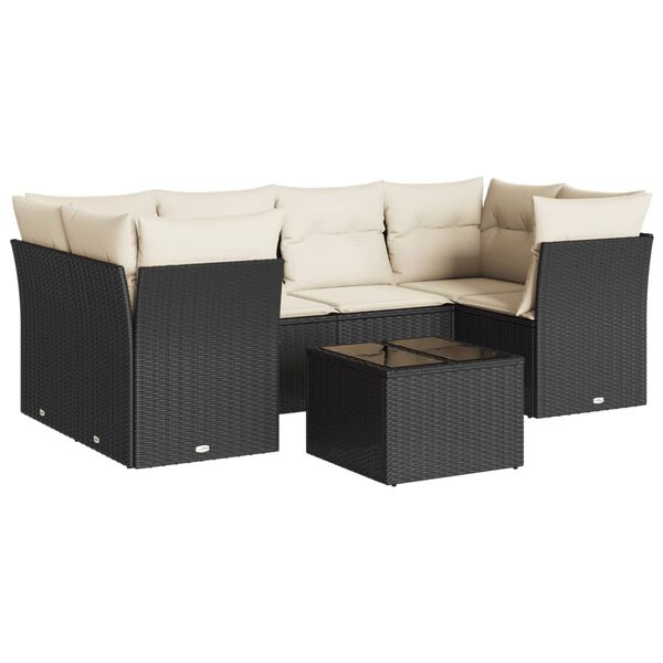 vidaXL Salon de jardin 7 pcs avec coussins noir résine tressée