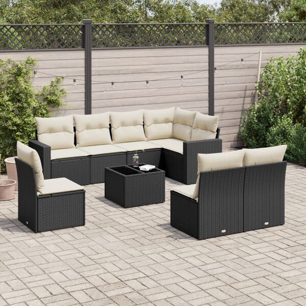 vidaXL Salon de jardin 9 pcs avec coussins noir r&eacute;sine tress&eacute;e