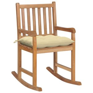 vidaXL Chaise &agrave; bascule avec coussin blanc cr&egrave;me Bois de teck solide