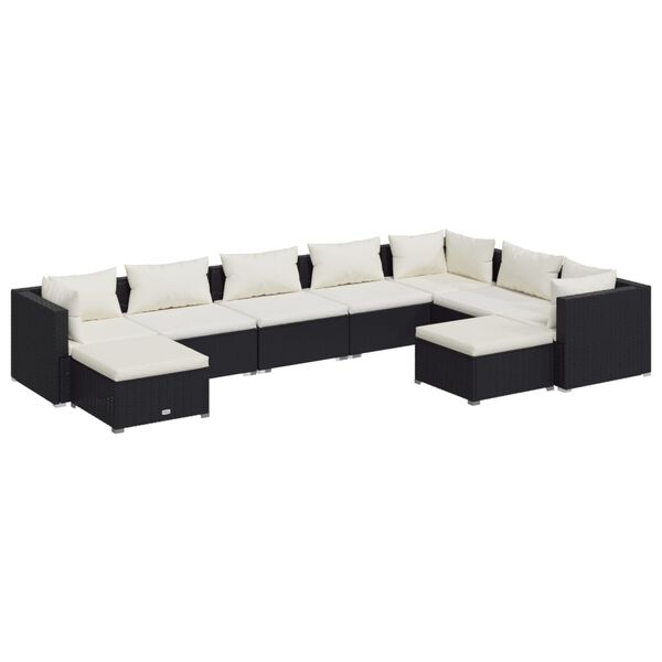 vidaXL Salon de jardin 9 pcs avec coussins R&eacute;sine tress&eacute;e Noir