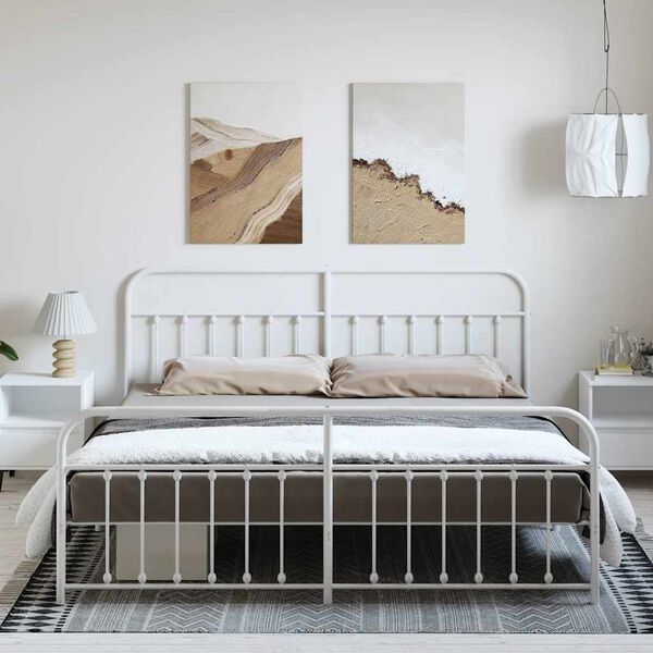 vidaXL Cadre de lit métal sans matelas et pied de lit blanc 193x203 cm