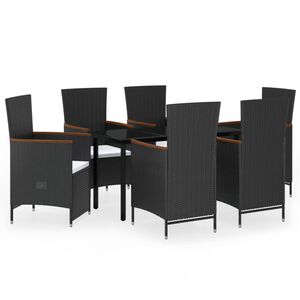 vidaXL Ensemble &agrave; manger de jardin avec coussins 7 pcs Noir