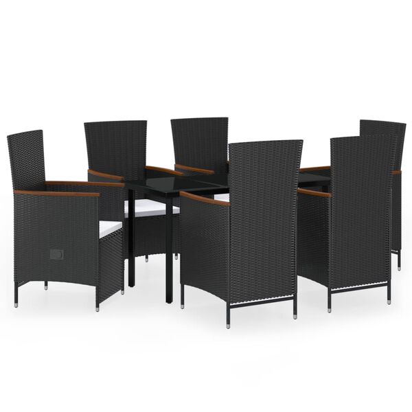 vidaXL Ensemble &agrave; manger de jardin avec coussins 7 pcs Noir