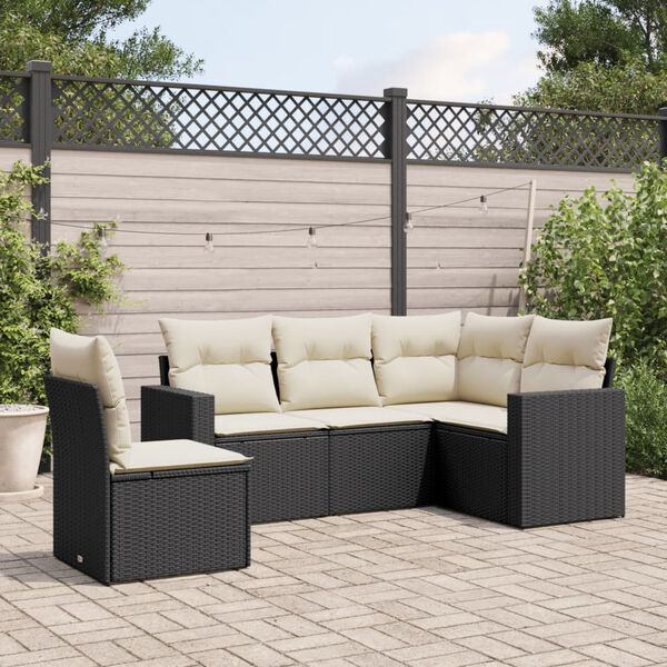 vidaXL Salon de jardin 5 pcs avec coussins noir r&eacute;sine tress&eacute;e