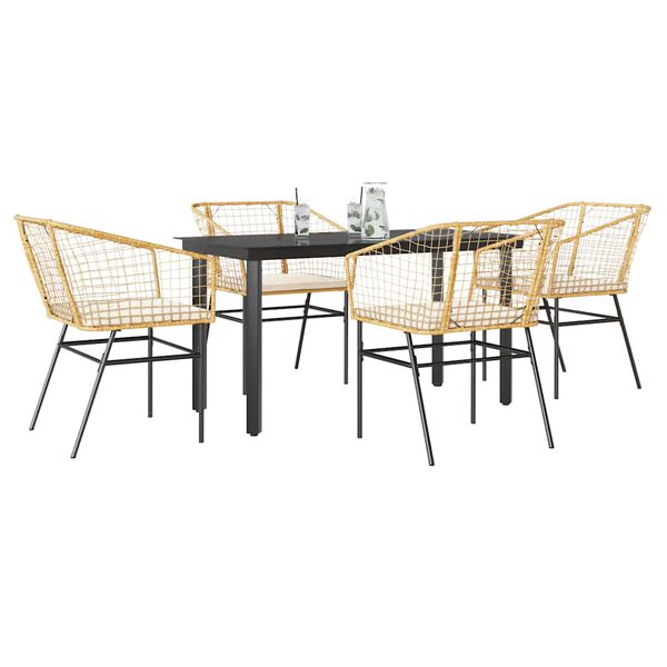 vidaXL Ensemble &agrave; manger jardin coussins 5pcs marron poly rotin verre
