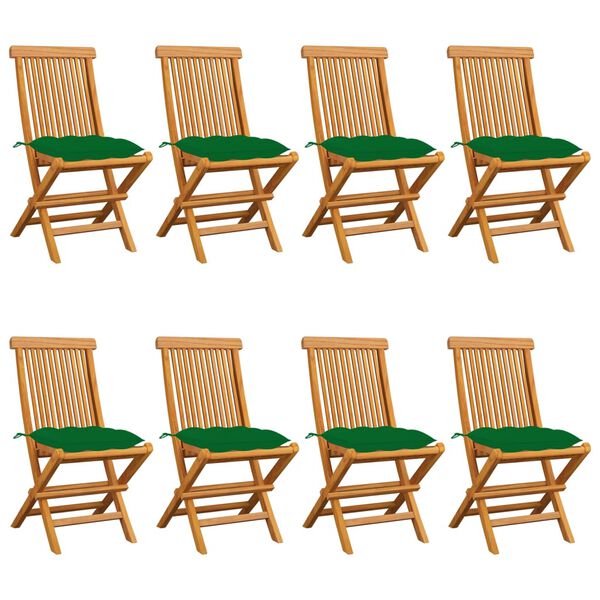 vidaXL Chaises de jardin et coussins vert lot de 8 Bois de teck massif