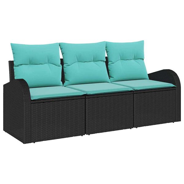 vidaXL Ensemble de canap&eacute; de jardin 3 pcs Noir et turquoise Poly rotin