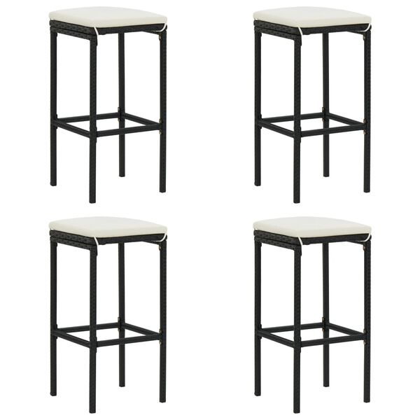 vidaXL Tabourets de bar avec coussins lot de 4 noir r&eacute;sine tress&eacute;e