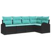 vidaXL Ensemble de canapé de jardin 5 pcs Noir et turquoise polyrotin