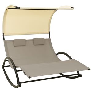 vidaXL Chaise longue double avec auvent Textil&egrave;ne Taupe et cr&egrave;me