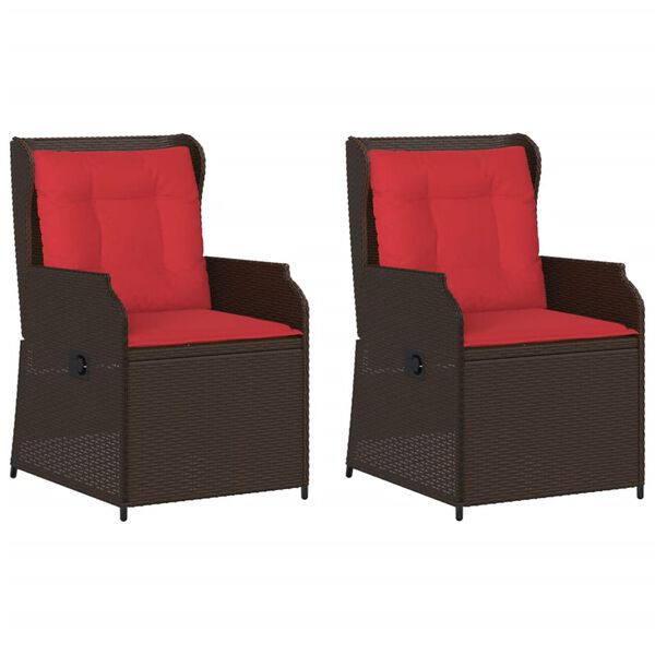 vidaXL Chaises inclinables de jardin lot de 2 et coussins marron rotin