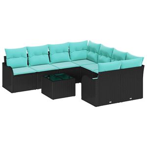 vidaXL Ensemble de canap&eacute; de jardin 9 pcs Noir et turquoise