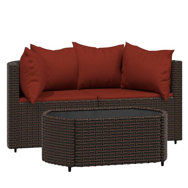 vidaXL Salon de jardin 3 pcs avec coussins marron r&eacute;sine tress&eacute;e