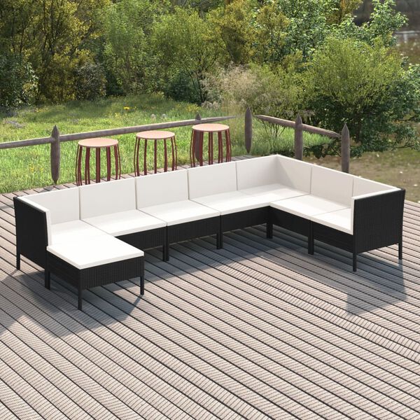 vidaXL Salon de jardin 8 pcs avec coussins r&eacute;sine tress&eacute;e noir