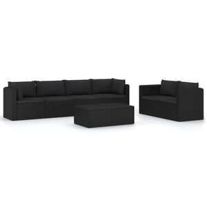 vidaXL Salon de jardin 7 pcs avec coussins R&eacute;sine tress&eacute;e Noir