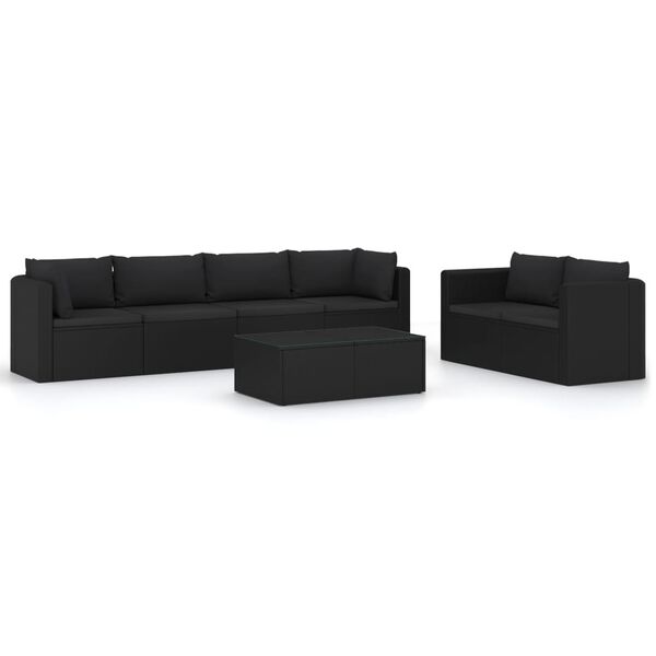 vidaXL Salon de jardin 7 pcs avec coussins R&eacute;sine tress&eacute;e Noir