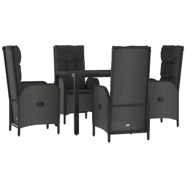 vidaXL Ensemble &agrave; manger de jardin coussins 5pcs Noir R&eacute;sine tress&eacute;e