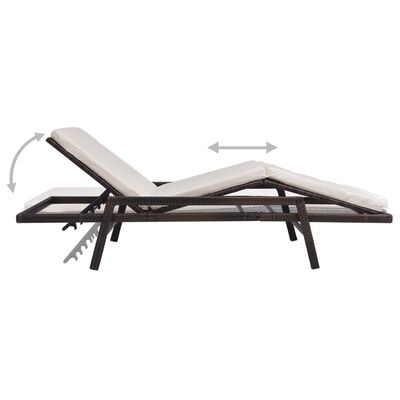 vidaXL Chaise longue avec coussin Résine tressée Marron