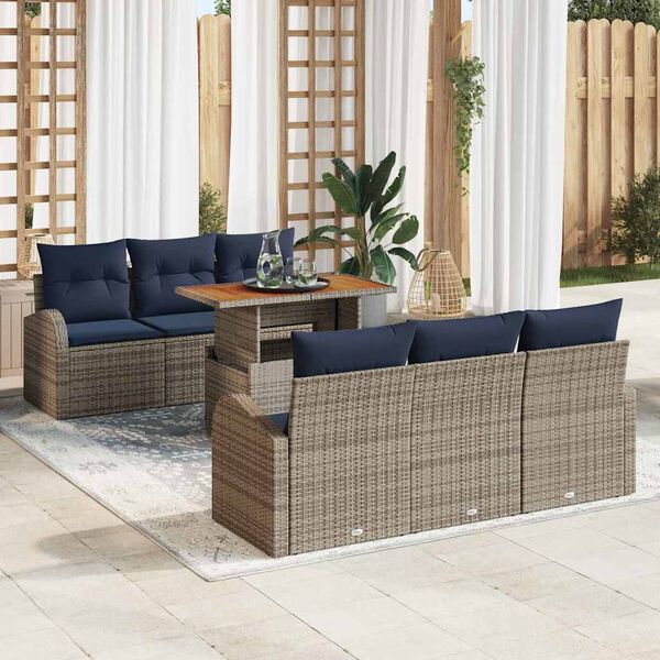 vidaXL Ensemble de canap&eacute; de jardin 7 pcs Gris et bleu marine