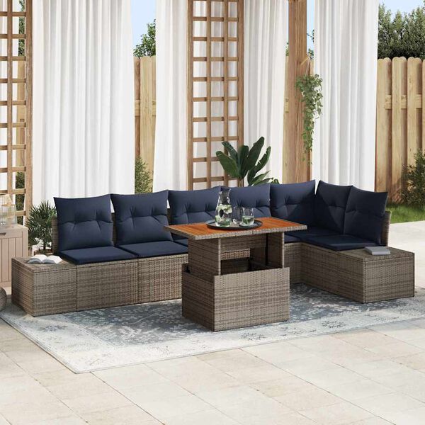 vidaXL Ensemble de salle &agrave; manger pour jardin 7 pcs Gris et marine