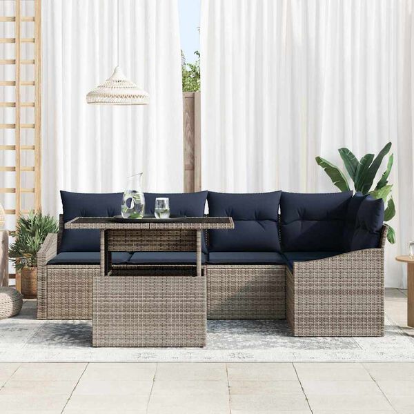 vidaXL Ensemble de canap&eacute; de jardin 6 pcs Gris et bleu marine