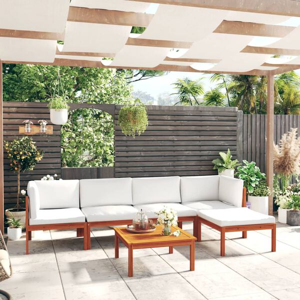 vidaXL Salon de jardin 6 pi&egrave;ces avec coussins, bois d'acacia cr&egrave;me et corde