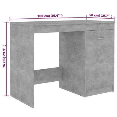 vidaXL Bureau Gris béton 100x50x76 cm Bois d'ingénierie