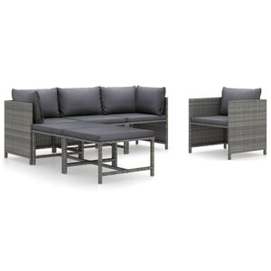 vidaXL Salon de jardin 6 pcs avec coussins R&eacute;sine tress&eacute;e Gris