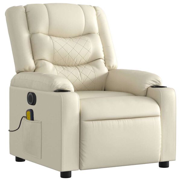 vidaXL Fauteuil inclinable de massage électrique crème similicuir