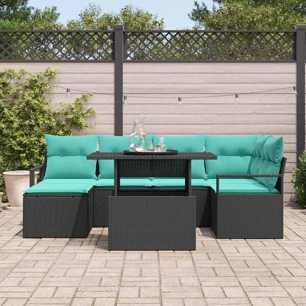 vidaXL Ensemble de canap&eacute; de jardin avec coussin 7 pcs Noir Poly rotin