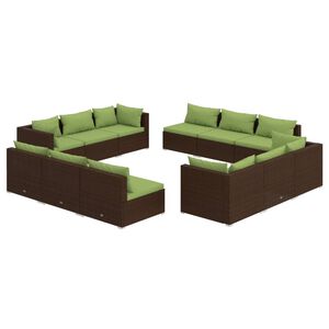 vidaXL Salon de jardin 12 pcs avec coussins R&eacute;sine tress&eacute;e Marron