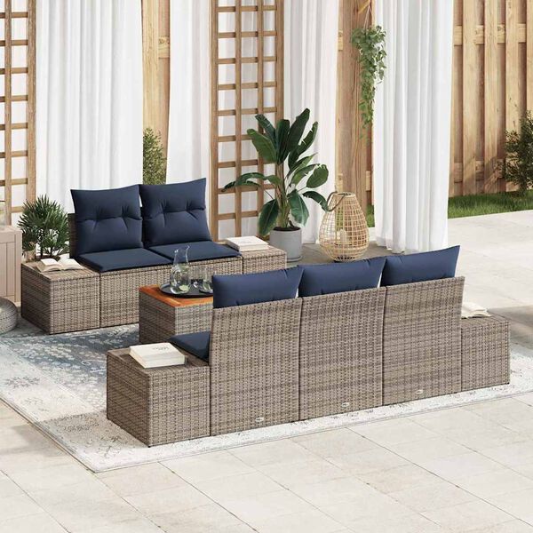 vidaXL Ensemble de canap&eacute; de jardin avec coussin 6 pcs Gris polyrotin