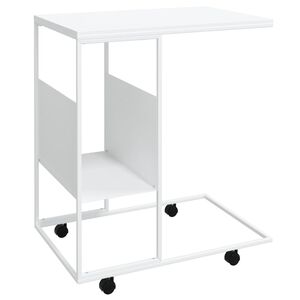 vidaXL Table d'appoint avec roues blanc 55x36x63,5cm bois d'ing&eacute;nierie