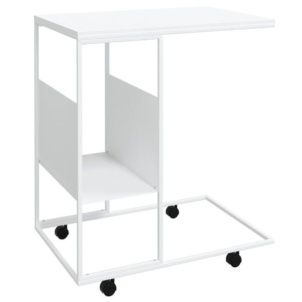 vidaXL Table d'appoint avec roues blanc 55x36x63,5cm bois d'ing&eacute;nierie