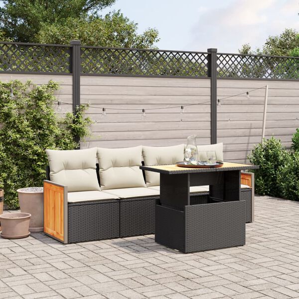 vidaXL Salon de jardin 5 pcs avec coussins noir r&eacute;sine tress&eacute;e