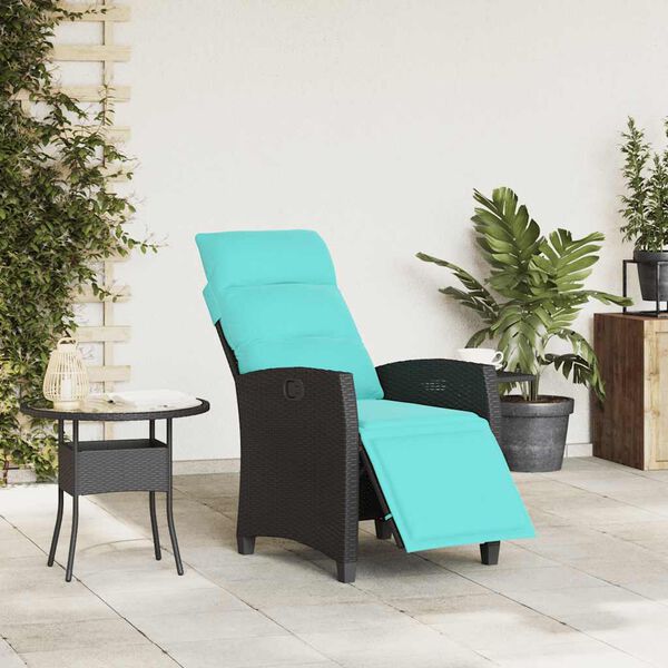 vidaXL Chaise de jardin inclinable avec table d'appoint noir polyrotin