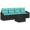 vidaXL Ensemble de Canap&eacute;s 5 pcs Noir et turquoise polyrotin