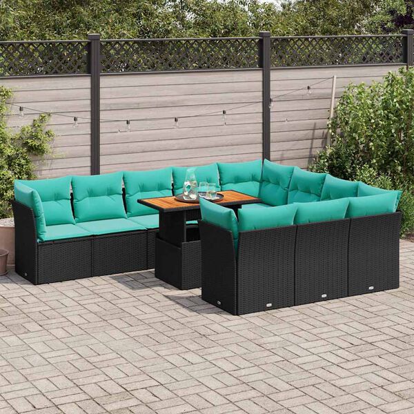 vidaXL Salon de jardin 11 pcs avec coussins noir r&eacute;sine tress&eacute;e