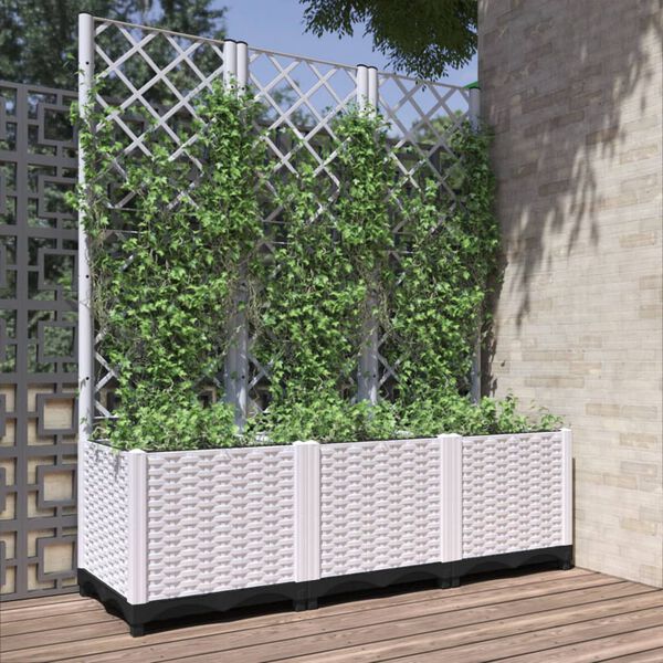 vidaXL Jardini&egrave;re avec treillis Blanc 120x40x136 cm PP