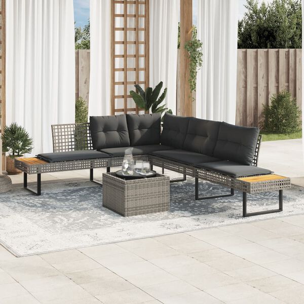 vidaXL Salon de jardin avec coussins 2pcs gris r&eacute;sine tress&eacute;e et verre