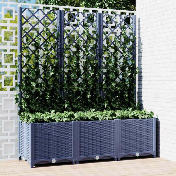vidaXL Jardini&egrave;re avec treillis bleu gris 120x40x136 cm PP