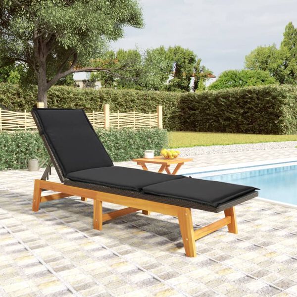 vidaXL Chaise longue avec table R&eacute;sine tress&eacute;e et bois massif d'acacia