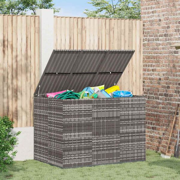 vidaXL Bo&icirc;te &agrave; coussins de jardin R&eacute;sine tress&eacute;e 145x100x103 cm Gris