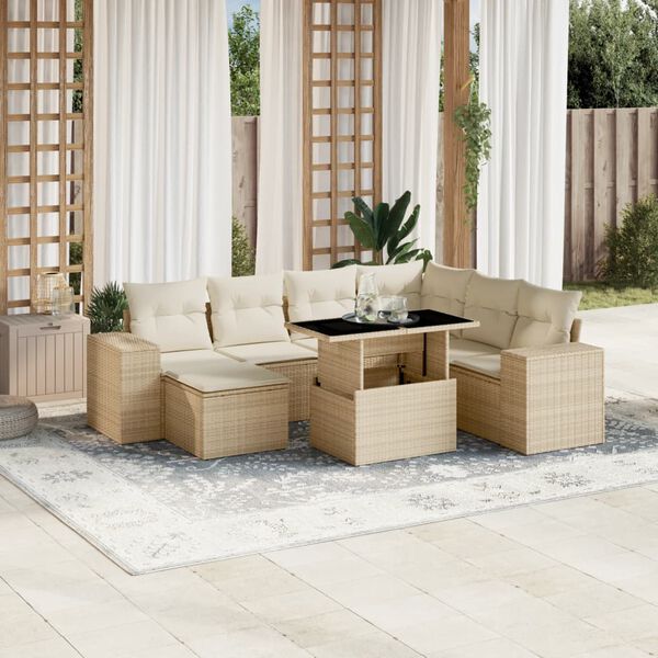 vidaXL Salon de jardin avec coussins 8 pcs beige résine tressée