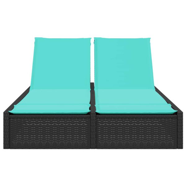 vidaXL Chaise longue double avec coussins en polyrotin noir