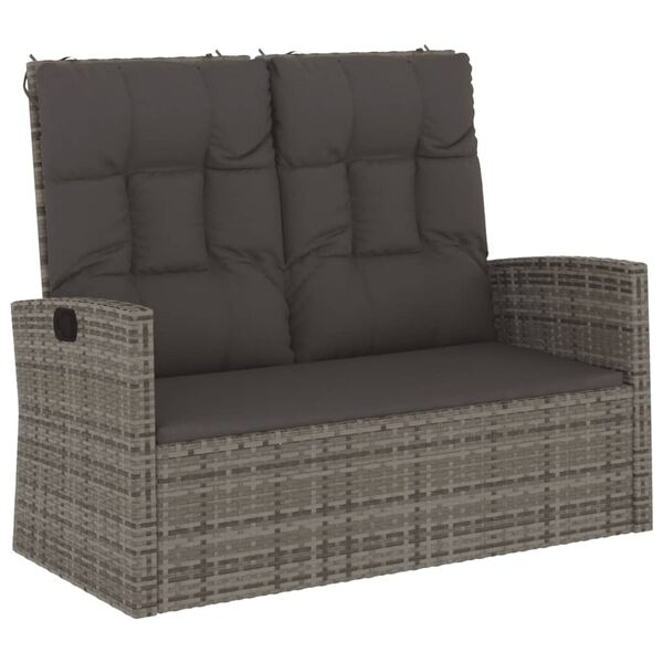 vidaXL Banc de jardin inclinable et coussins gris 118cm résine tressée