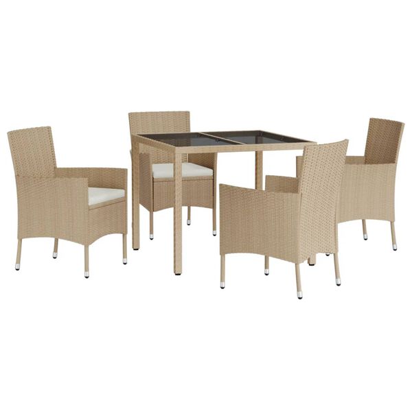vidaXL Ensemble &agrave; manger de jardin avec coussins 5pcs Beige poly rotin