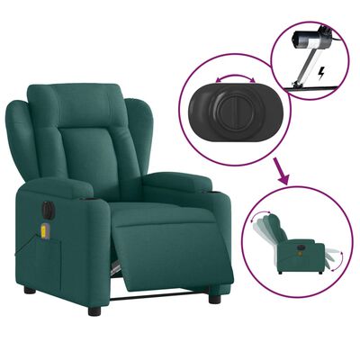 vidaXL Fauteuil inclinable de massage électrique vert foncé tissu